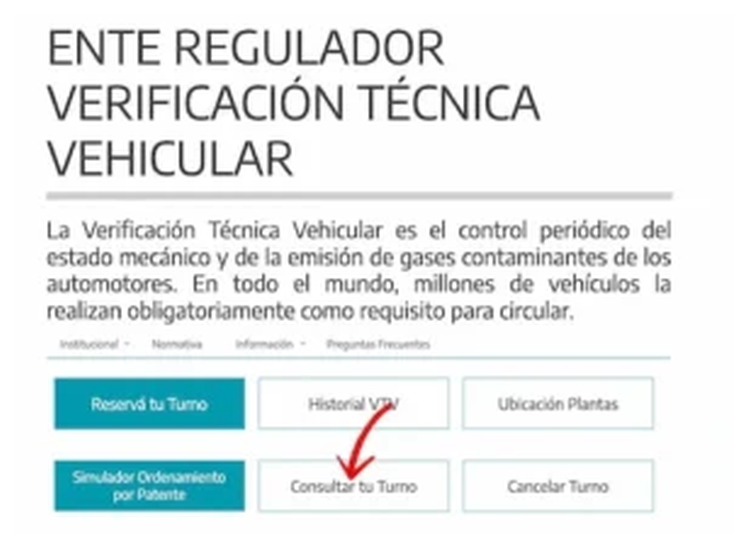 Paso 1 para consultar o cambiar el turno de la VTV en San Miguel